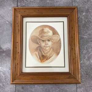 Vel Miller Vintage Western Cowboy Portrait Sepia Art Print Wood Frame Wall Decor